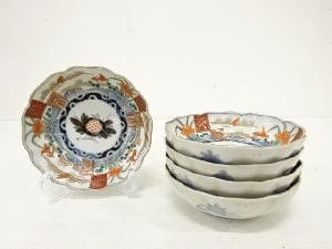 古伊万里　染付赤絵　鴛鴦　なます皿　5客揃